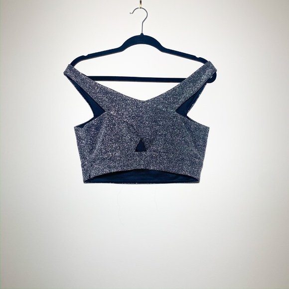Express Silver Party Crop Top- M - Picture 2 of 2